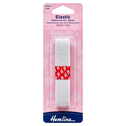 Hemline – Nicht aufrollendes, geripptes Gummiband: 1 m x 20 mm: Weiß