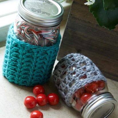 Crochet Jar Cozies in Red Heart Soft Solids - LW3672