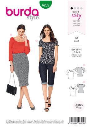 Burda Style Misses' Top with Raglan Sleeves – Ballet Scoop Neck B6202 - Paper Pattern, Size 8-18