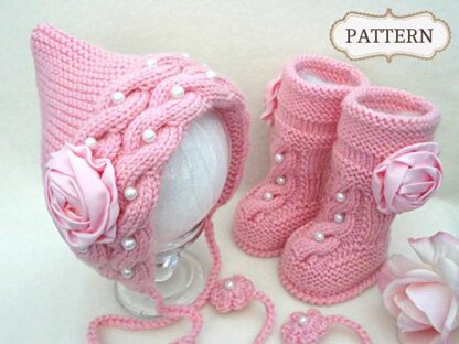 Knit Pattern Baby Bonnet Baby Shoes by Elena Mitchell