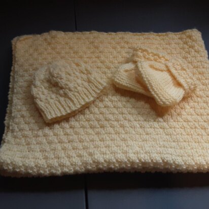 Diamond Baby Set with Blanket, Beanie and Booties Knitting Pattern
