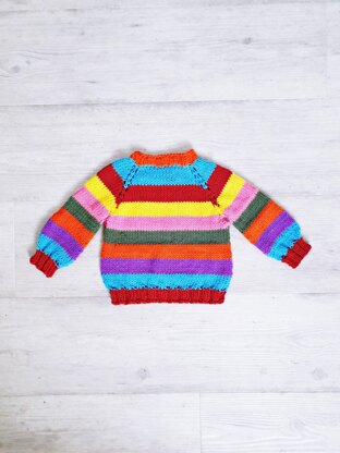 Baby Rainbow stripe top down jumper PDF knitting pattern, 0-2 years