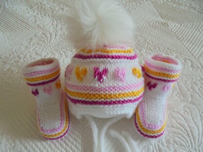 Baby Girl Stripes Hat And Booties
