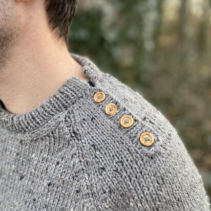 Button Shoulder Raglan Pullover Sweater