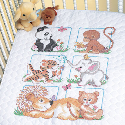Dimensions Stamped Cross Stitch Kit: Quilt: Animal Babes Cross Stitch Kit - 34 x 43in
