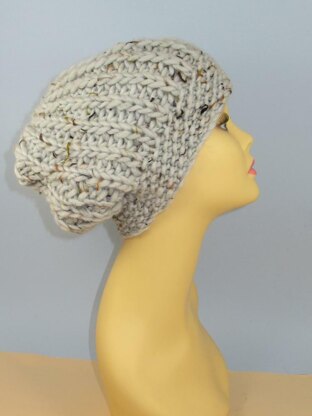 Super Chunky Moss Stitch Cuff Fishermans Rib Slouch Hat