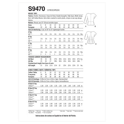 Simplicity Kinder-Tops S9470 - Schnittmuster, Größe 14-16-18-20-22