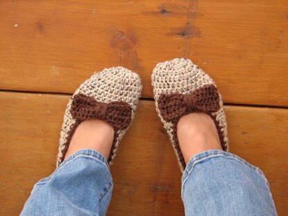 Crochet Slippers with Red Bow