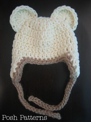 Chunky Baby Bear Earflap Hat Crochet Pattern 186