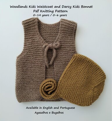 Woodlands Kids Waistcoat and Darcy Kids Bonnet Knitting Pattern