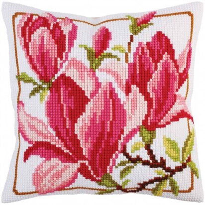 Collection D'Art Magnolia Flowers Cross Stitch Cushion Kit - 40cm x 40cm