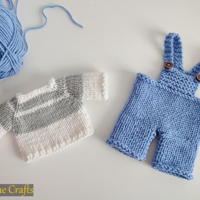 Striped Sweater and Dungarees for Bunny Toy or Teddy Bear