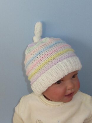 Baby Candy Stripe Topknot Beanie Hat