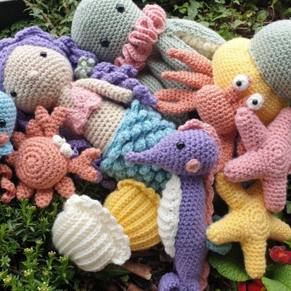 Under the Sea Set Collection crochet Crab Hermit Jellyfish Mermaid Tail Octopus Seahorse Seashell Sea Star