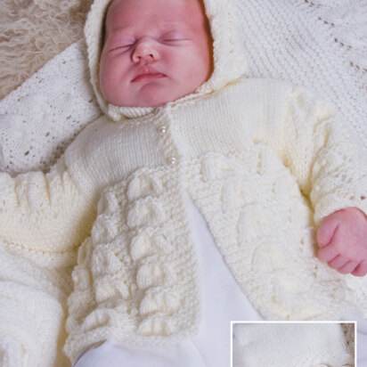 Matinee Coat, Bonnet, Bootees, Mitts and Shawl in Peter Pan DK 50g - 1054