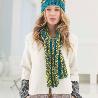 Stripe And Ridge Hat And Scarf in Lion Brand Hometown USA Multi - L40018