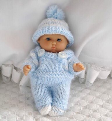 Berenguer Dolls knitting pattern, 5-8" Dungarees, Jumper, Hat and Boots