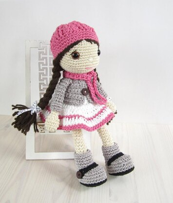 Doll - Girl in a dress, jacket, boots and hat