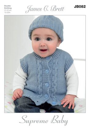 Hat, Mittens, Cardigan and Waistcoat in James C. Brett Supreme Baby DK - JB082