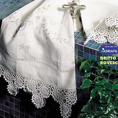 Towel - Lace in White with Flower Motif in Adriafil Doppio Ritorto 16/3=12 - Downloadable PDF