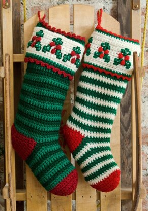 Holly & Berry Stockings in Red Heart Super Saver Economy Solids - LW2631