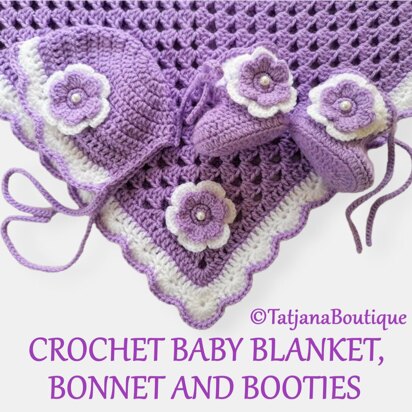 Baby Blanket, Bonnet and Booties