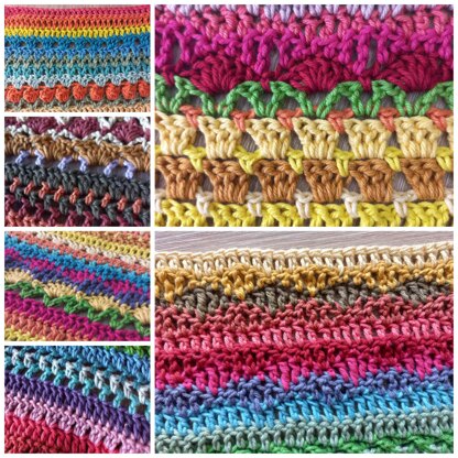 Mixed Crochet Stitches Sampler Multiple Blanket Sizes in one Pattern