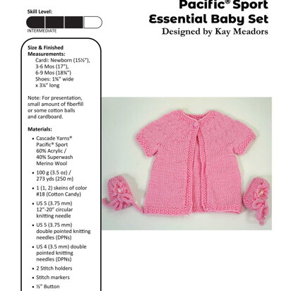 Pacific Sport Essential Baby Set in Cascade Yarns - DK580 - Downloadable PDF