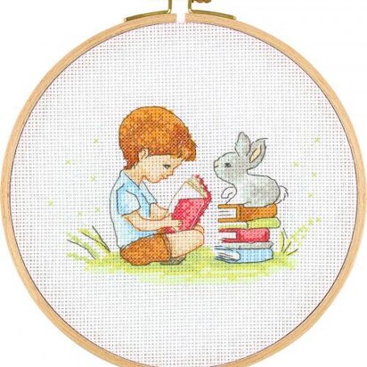 Creative World of Crafts Reading to Rabbit Cross Stitch Kit - 26cm Diameter