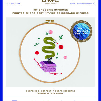 DMC Surprise! Snake (printed fabric, 5" hoop) Embroidery Kit - 25cm x 25cm 