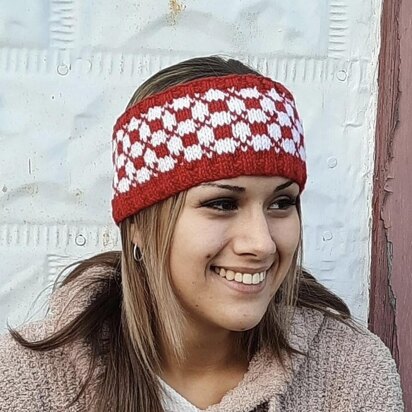 Red and White Checkerboard Headband - knitting pattern
