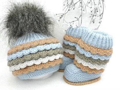 Knit Crochet PATTERN Baby Booties and Hat by Elena Mitchell