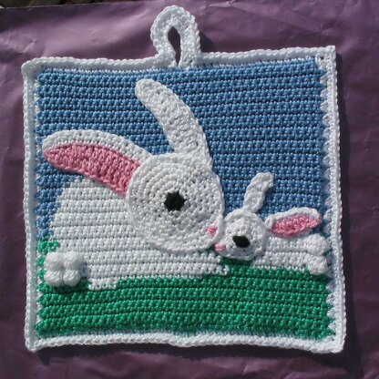 Mummy Bunny and baby potholder