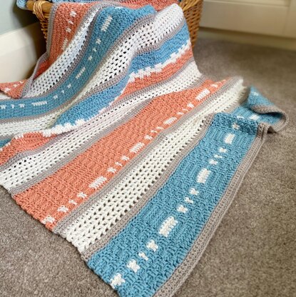 Peaches and Teal Crochet Baby Blanket