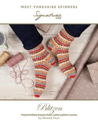 Blitzen Paperchain Cable Pattern Socks in Signature 4ply Robin in West Yorkshire Spinners - DBP0091 - Downloadable PDF