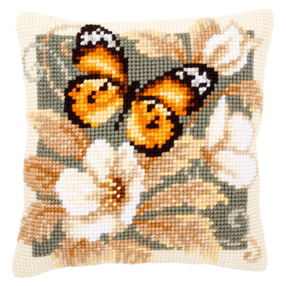 Vervaco Black & Orange Butterfly Cross Stitch Cushion Kit - 40 x 40 cm