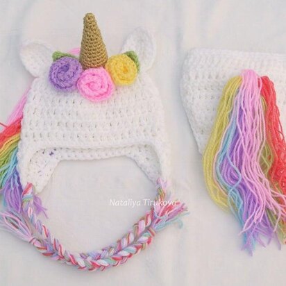 Rainbow Unicorn Baby Hat and Diaper Cover Set