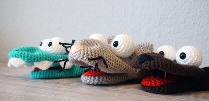 3x Amigurumi Häkelanleitungen für Handpuppen (Krokodil Kroki, Katze Molly & Hund Bello)