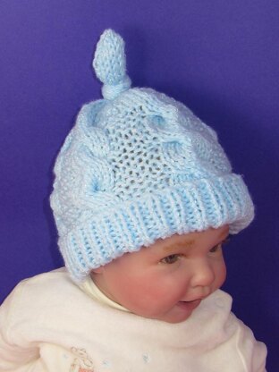 Baby Simple Cable Stitch Topknot Beanie Hat