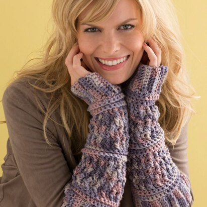 Textured Arm Warmers in Red Heart Super Saver Economy Prints - LW4648 - Downloadable PDF