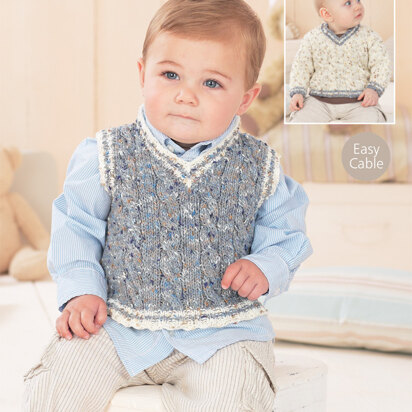 Baby Boys Tank Top and Sweater in Sirdar Snuggly Tiny Tots DK - 1423 - Downloadable PDF