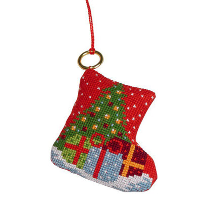 Permin Christmas Stocking Ornament Cross Stitch Kit - 7cm x 8cm