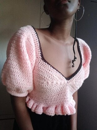 Crochet puff sleeve bralette top