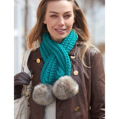 Pull-Through Pompom Scarf in Bernat Softee Chunky and Faux Fur Pompom - Downloadable PDF