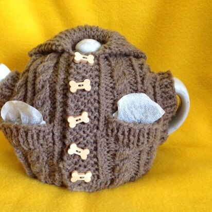 Aran Waistcoat Tea Cosy with Pockets