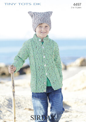 Cable Cardigan & T-Bag Hat in Sirdar Snuggly Tiny Tots DK - 4497
