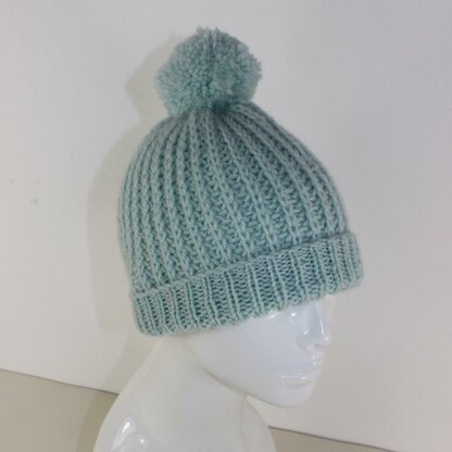 Simple Aran Fishermans Rib Bobble Beanie Hat