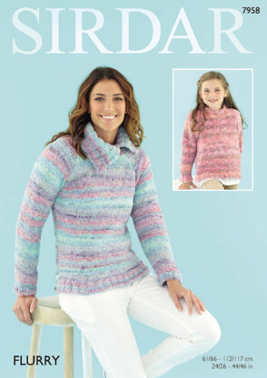 Cowl Neck and Round Neck Sweaters in Sirdar Flurry - 7958 - Downloadable PDF