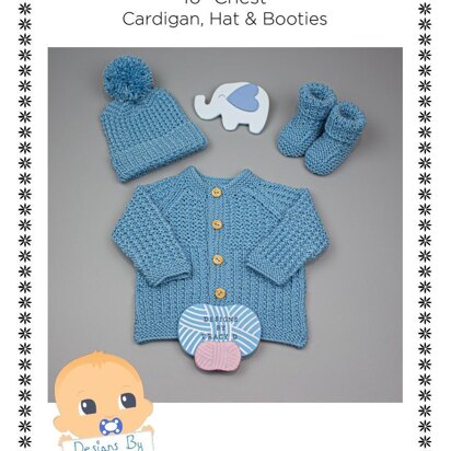 Gwyn Baby Cardigan, Hat & Booties knitting pattern in 2 sizes 0-3mth & 6-12mth