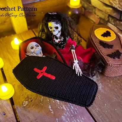 Dracula coffin bed Crochet casket Vampire bat Trick or treat box Halloween Decorations Crochet pattern